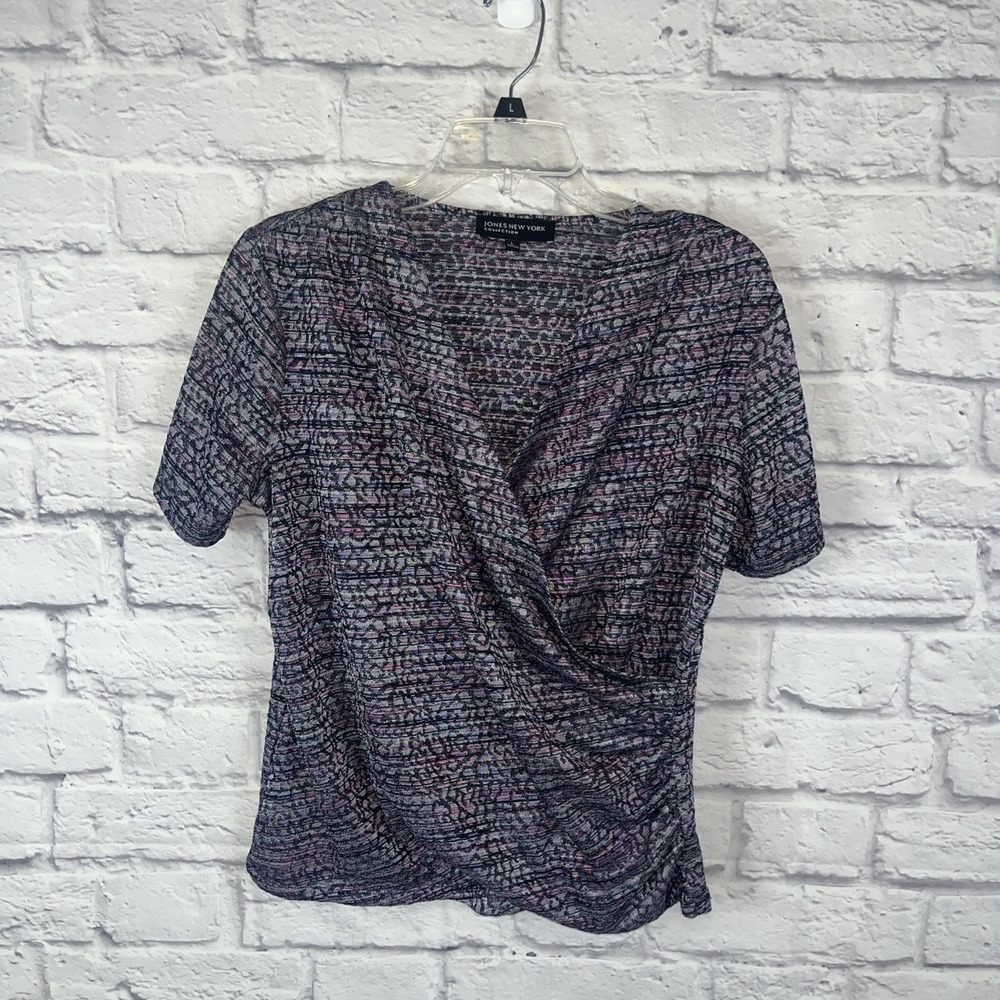 Jones New York Women's Career/Casual Short Sleeve Faux  Wrap Top Size Large